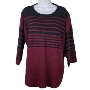 a.n.a Women's Maroon with Black stripes Sweater 3/4 sleeve scoop neck 0X (NWT)